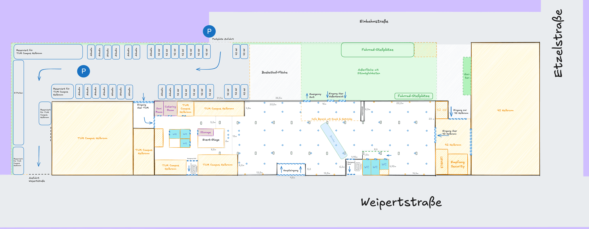 Room Plan - Floor layout showing event spaces, parking areas, and facilities